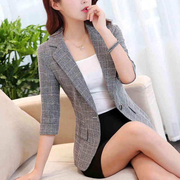 women's suits & blazers chic plaid small for women korean style summer three quarter thin short blazer suit jacket ladies single button, White;black
women's suits & blazers chic plaid small for women korean style summer three quarter thin short blazer suit jacket ladies single button, White;black