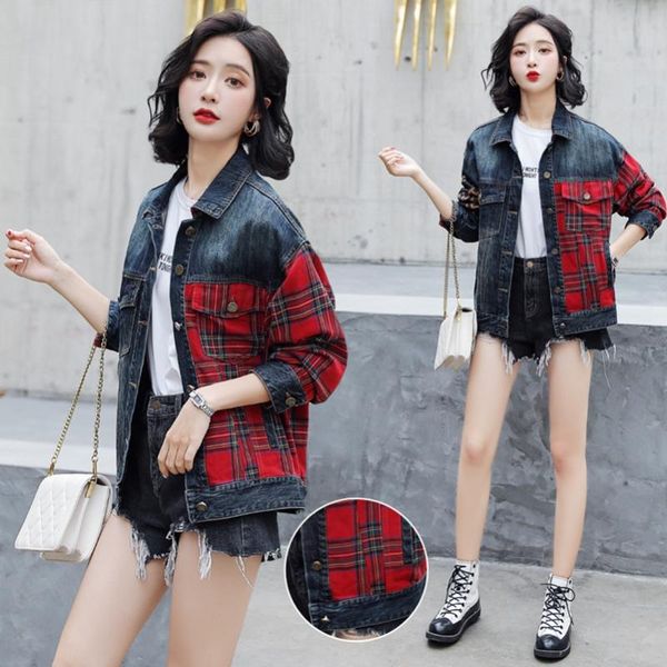 women's jackets sexemara fashion the loose wild lattice splice denim jacket, Black;brown
women's jackets sexemara fashion the loose wild lattice splice denim jacket, Black;brown
