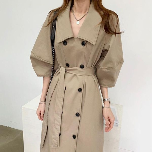 women's trench coats women elegant korean style chic vintage lapel double breasted windbreaker slim waist puff sleeve long coat outerwe, Tan;black
women's trench coats women elegant korean style chic vintage lapel double breasted windbreaker slim waist puff sleeve long coat outerwe, Tan;black