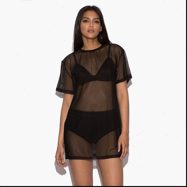 women soft pullover casual loose black mesh sheer beach bikini cover up ladies short sleeve mini dress 2021, Black;gray 
women soft pullover casual loose black mesh sheer beach bikini cover up ladies short sleeve mini dress 2021, Black;gray