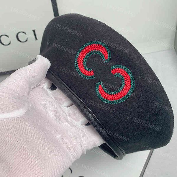 design fashion correct leather edged wool beret 2021 new female embroidered letter double painter hat, Blue;gray
design fashion correct leather edged wool beret 2021 new female embroidered letter double painter hat, Blue;gray