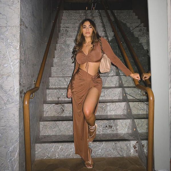 fall drawstring ruched women tracksuits long sleeve dress sets spilt skirt fashion outfit and club matching set, Gray
fall drawstring ruched women tracksuits long sleeve dress sets spilt skirt fashion outfit and club matching set, Gray