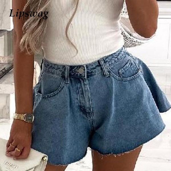women's shorts women summer fashion button- high waist jean ladies elegant wide leg denim casual pocket short pants streetwear, White;black