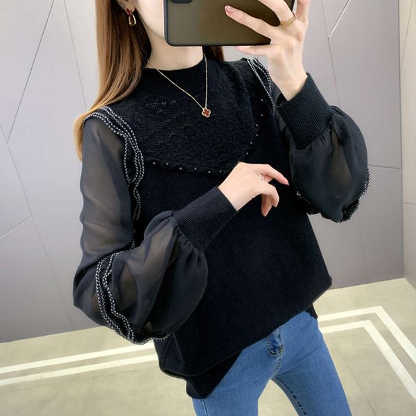 fashion knitwear thin spring wear 2021 new loose half high collar bottomed sweater women's perspective top, White;black 
fashion knitwear thin spring wear 2021 new loose half high collar bottomed sweater women's perspective top, White;black