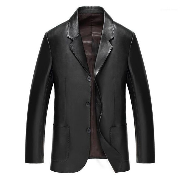 men's leather & faux autumn blazer jacket slim fit single breasted office work business men sheepskin genuine, Black
men's leather & faux autumn blazer jacket slim fit single breasted office work business men sheepskin genuine, Black