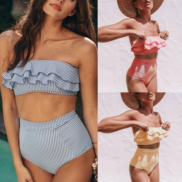 women two piece swimsuit high waisted strapless bandeau bikini set ruffle striped womens swim wear bathing suit tankini bikinis
women two piece swimsuit high waisted strapless bandeau bikini set ruffle striped womens swim wear bathing suit tankini bikinis