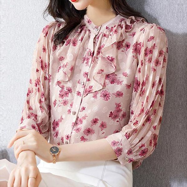 half sleeve ruffle loose floral womens blouses printed chiffon ladies feminine office wear, White
half sleeve ruffle loose floral womens blouses printed chiffon ladies feminine office wear, White