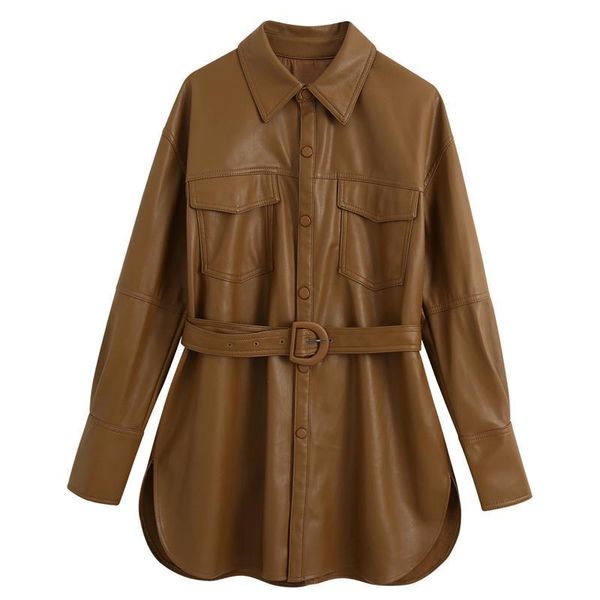 rr casual brown pu leather blouses women tie belt waist shirts women elegant pockets long sleeve female ladies hae, White
rr casual brown pu leather blouses women tie belt waist shirts women elegant pockets long sleeve female ladies hae, White