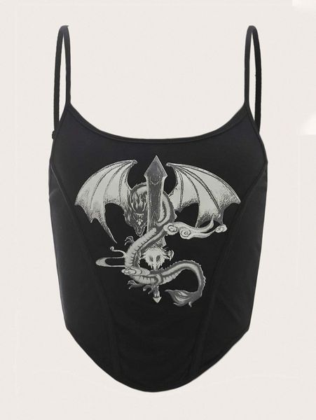 dragon print asymmetrical hem cami 9486#, White
dragon print asymmetrical hem cami 9486#, White