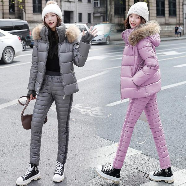 2021 elastic waist winter new women's bright face suit thick pants 2-piece set fur collar down padded jacket and slim, White
2021 elastic waist winter new women's bright face suit thick pants 2-piece set fur collar down padded jacket and slim, White