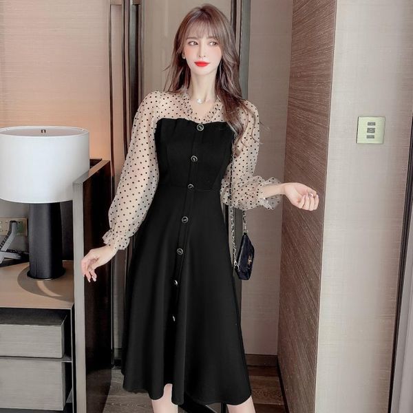 casual dresses make winter french retro wave points hubble-bubble sleeve net yarn splicing little black dress long, Black;gray
casual dresses make winter french retro wave points hubble-bubble sleeve net yarn splicing little black dress long, Black;gray