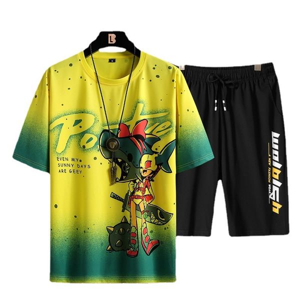 summer animation cartoon short sleeve two-piece set casual men's wear korean version contrast color student t-shirt, Gray
summer animation cartoon short sleeve two-piece set casual men's wear korean version contrast color student t-shirt, Gray
