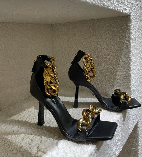 chain nappa leather sandals designer luxury women party high heels sandal 02, Black
chain nappa leather sandals designer luxury women party high heels sandal 02, Black
