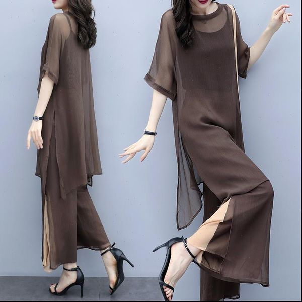 summer elegant three piece set women cotton short sleeve high waist wide leg pants sets large size lady trouser w78, Gray
summer elegant three piece set women cotton short sleeve high waist wide leg pants sets large size lady trouser w78, Gray