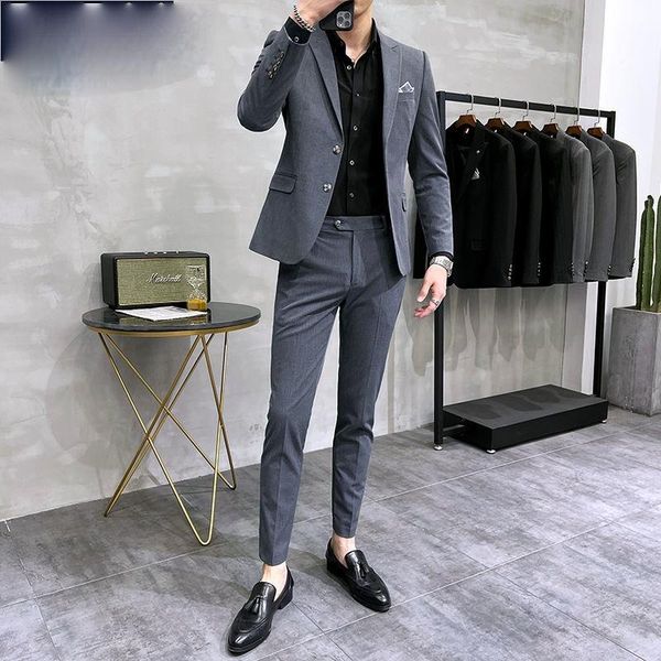 men's tracksuits 2021 solid color suit men jacket spring autumn blazer trouser two piece sets slim casual business pants coat costume h, Gray
men's tracksuits 2021 solid color suit men jacket spring autumn blazer trouser two piece sets slim casual business pants coat costume h, Gray