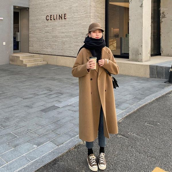 women's wool & blends ladies long sleeve notched collar overcoat parka jacket vintage korea women autumn winter double breasted coat, Black
women's wool & blends ladies long sleeve notched collar overcoat parka jacket vintage korea women autumn winter double breasted coat, Black