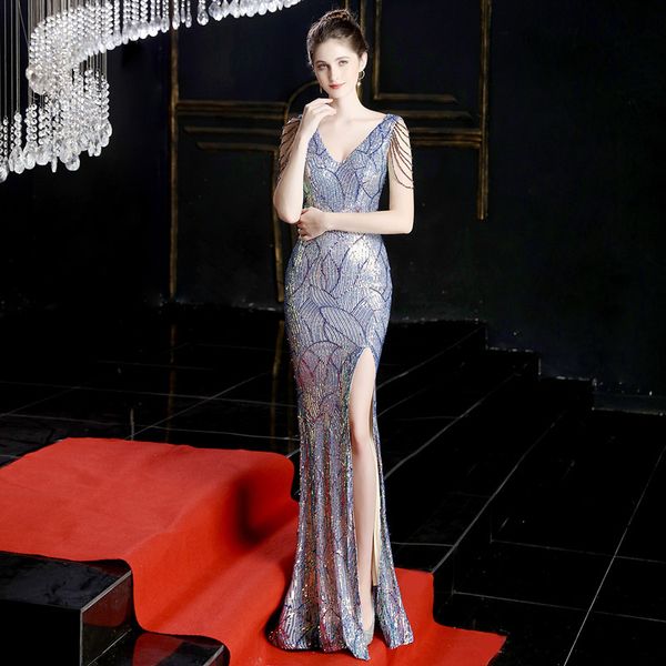 evening dresses 2022 colorful mermaid elastic sequin v-neck party dress split long prom gown, Black;red
evening dresses 2022 colorful mermaid elastic sequin v-neck party dress split long prom gown, Black;red