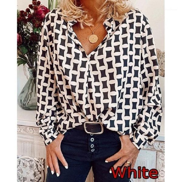women's blouses & shirts shirt autumn temperament stand collar geometric print loose pullover long sleeve lady casual 2021, White
women's blouses & shirts shirt autumn temperament stand collar geometric print loose pullover long sleeve lady casual 2021, White