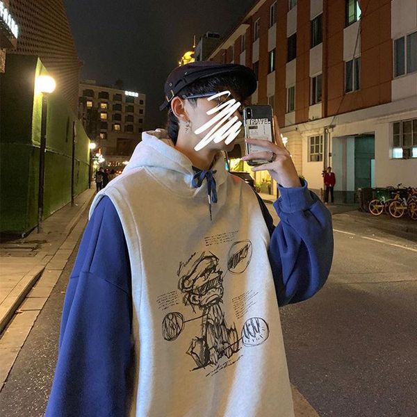 men's hoodies & sweatshirts autumn and winter lazy wind fake two-piece printed hooded plus fleece sweater korean loose trend all-match, Black
men's hoodies & sweatshirts autumn and winter lazy wind fake two-piece printed hooded plus fleece sweater korean loose trend all-match, Black