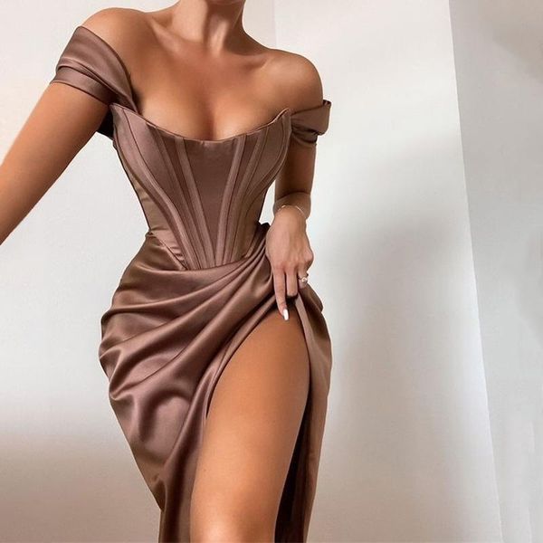 casual dresses satin skinny women's party midi 2021 autumn slash neck side split ruched vestidos ladies evening club dress, Black;gray
casual dresses satin skinny women's party midi 2021 autumn slash neck side split ruched vestidos ladies evening club dress, Black;gray