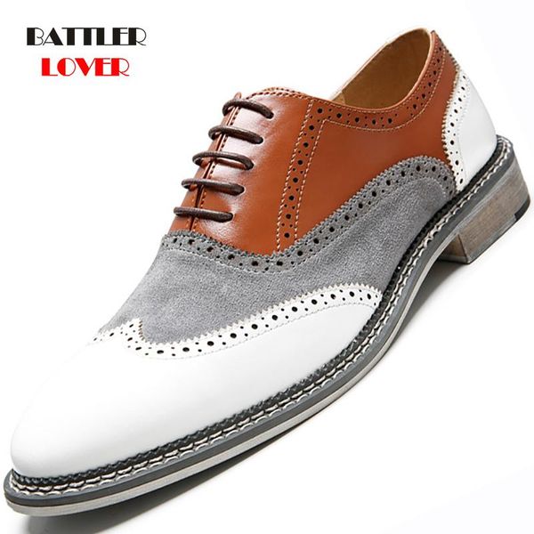 dress shoes full brogue men casual white patchwork contrast color oxford genuine leather formal party gentleman british, Black
dress shoes full brogue men casual white patchwork contrast color oxford genuine leather formal party gentleman british, Black