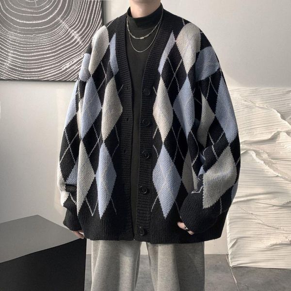 men's sweaters retro coat cardigan printed diamond lattice long-sleeved knitted autumn winter clothes loose casual v-neck, White;black
men's sweaters retro coat cardigan printed diamond lattice long-sleeved knitted autumn winter clothes loose casual v-neck, White;black