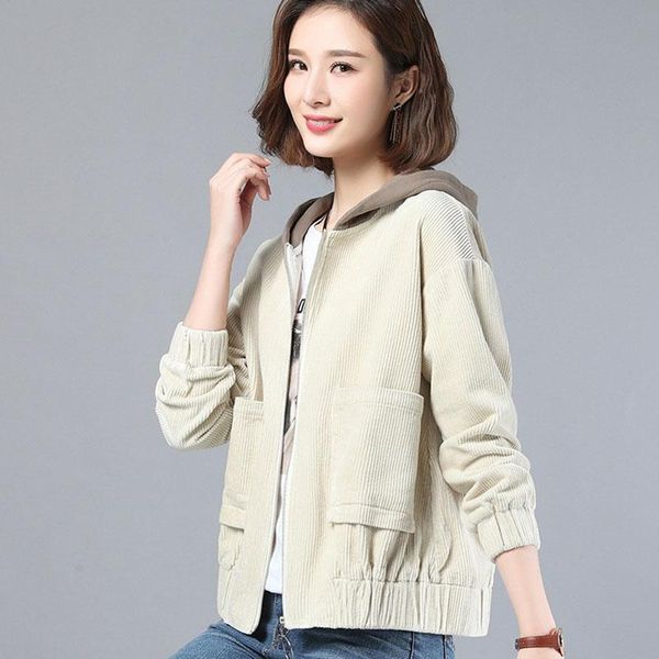 women's jackets 2021 spring women corduory jacket hooded coat zipper autumn long-sleeve pockets solid color plus size loose casual fema, Black;brown
women's jackets 2021 spring women corduory jacket hooded coat zipper autumn long-sleeve pockets solid color plus size loose casual fema, Black;brown