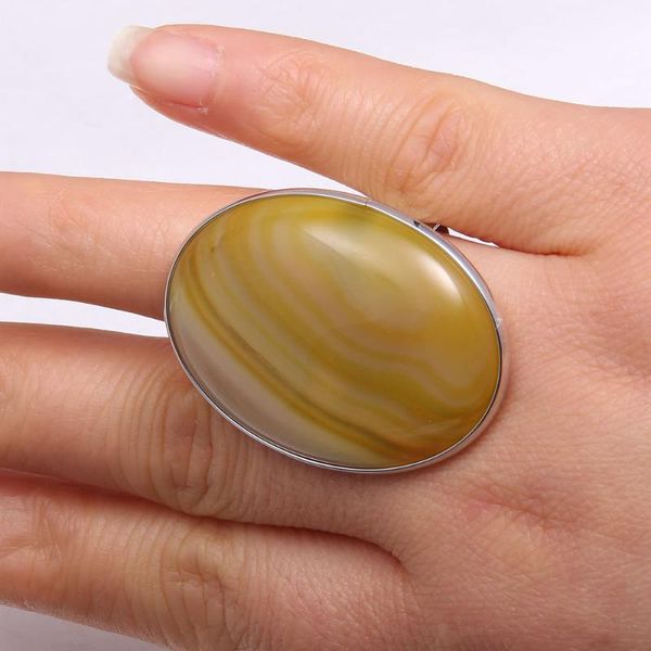 cluster rings natural stone charm agated jewelry yellow stripe models trendy gift for women or girlfriend adjustable size 30x40mm, Golden;silver
cluster rings natural stone charm agated jewelry yellow stripe models trendy gift for women or girlfriend adjustable size 30x40mm, Golden;silver