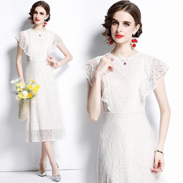 casual dresses summer women's clothing elegant slim fit flying sleeves round neck mid-length white hollow-out lace dress, Black;gray
casual dresses summer women's clothing elegant slim fit flying sleeves round neck mid-length white hollow-out lace dress, Black;gray