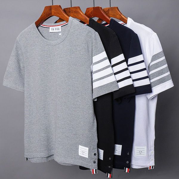 men and women tb fog yarn-dyed four-bar striped cotton summer round neck short-sleeved t-shirt casual couple wear, White;black
men and women tb fog yarn-dyed four-bar striped cotton summer round neck short-sleeved t-shirt casual couple wear, White;black
