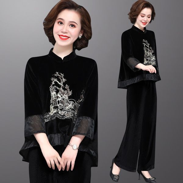 vintage black velvet 2 piece sets women floral embroider and wide leg pants sets suits plus size casual womens sets 11402, Red
vintage black velvet 2 piece sets women floral embroider and wide leg pants sets suits plus size casual womens sets 11402, Red