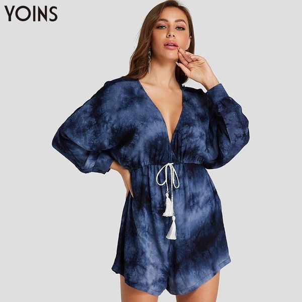 women's jumpsuits & rompers yoins women short playsuit tie dye deep v neck drawstring waist 2021 bohemian long sleeve tassel self bodys, Black;white
women's jumpsuits & rompers yoins women short playsuit tie dye deep v neck drawstring waist 2021 bohemian long sleeve tassel self bodys, Black;white