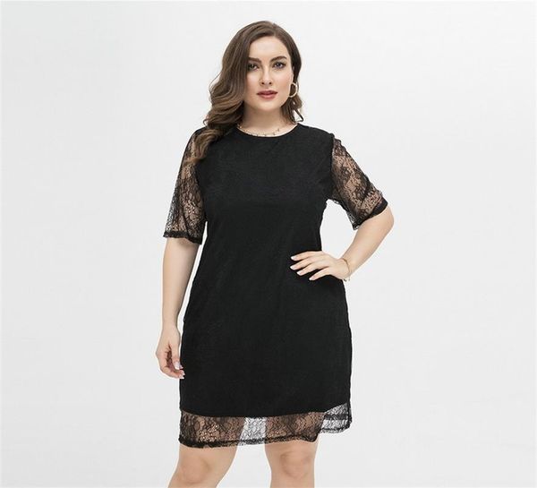 plus size dresses summer mesh lace dress 2021 elegant intellectual short sleeve simple stitching round neck midi ladies, Black
plus size dresses summer mesh lace dress 2021 elegant intellectual short sleeve simple stitching round neck midi ladies, Black