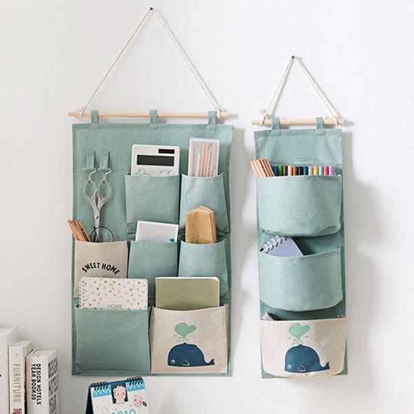 storage bags nordic cotton and linen hanging bag three-dimensional seven-port sundries home office room organizer