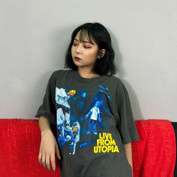 fashion brand travis scott cactus jack co branded -record space station foam printed short sleeve t-shirtb97g, White
fashion brand travis scott cactus jack co branded -record space station foam printed short sleeve t-shirtb97g, White