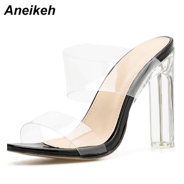 aneikeh summernew pvc jelly sandals crystal open toed thin heels crystal women transparent heel sandals slippers pumps 210310, Black 
aneikeh summernew pvc jelly sandals crystal open toed thin heels crystal women transparent heel sandals slippers pumps 210310, Black
