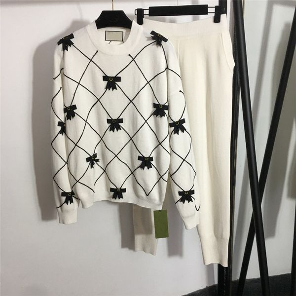 casual embroidered bow knitted tracksuits long sleeve plaid pullover sweater sportswear elastic waist pants leggings with tags, Gray
casual embroidered bow knitted tracksuits long sleeve plaid pullover sweater sportswear elastic waist pants leggings with tags, Gray