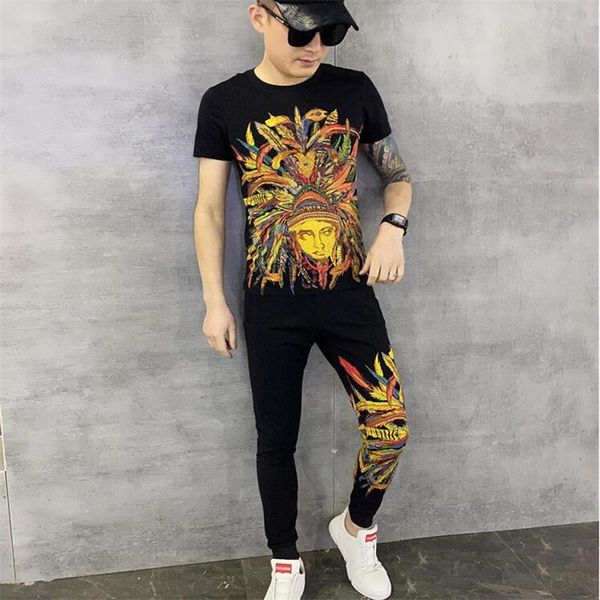 men's tracksuits summer fashion sportswear personality pattern tight diamond brand t-shirt+jogging pants slim 2-piece set, Gray
men's tracksuits summer fashion sportswear personality pattern tight diamond brand t-shirt+jogging pants slim 2-piece set, Gray