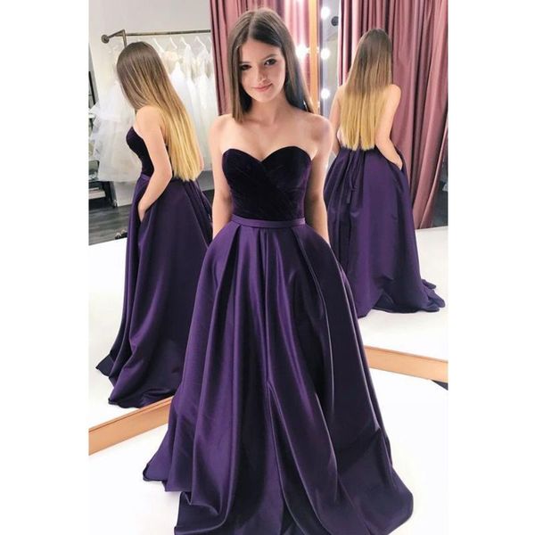 party dresses purple sweetheart evening 2021 long dress with pockets lace up back velvet satin skirt formal gown vestidos de gala, White;black
party dresses purple sweetheart evening 2021 long dress with pockets lace up back velvet satin skirt formal gown vestidos de gala, White;black
