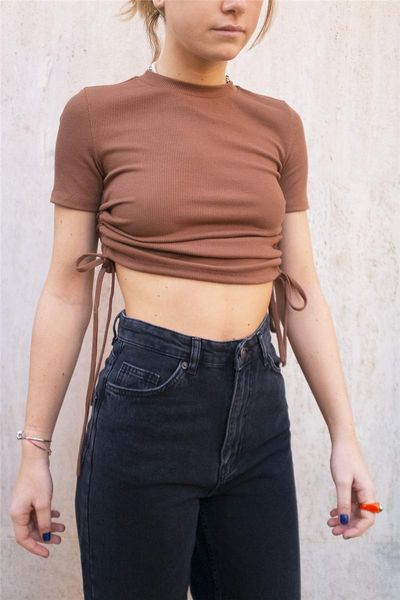 women's t-shirt 2021 basic solid color short sleeve cropped ribbed knitted summer drawstring round neck pullover t shirt, White
women's t-shirt 2021 basic solid color short sleeve cropped ribbed knitted summer drawstring round neck pullover t shirt, White