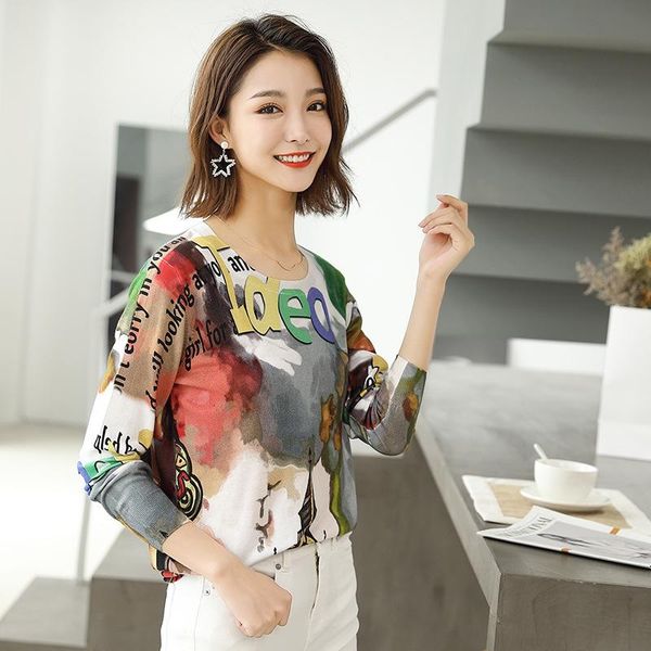 women's sweaters knitted sweater 2021 autumn sunscreen loose pullover round neck smudge printed women, White;black
women's sweaters knitted sweater 2021 autumn sunscreen loose pullover round neck smudge printed women, White;black