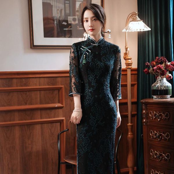 ethnic clothing women velour lace floral cheongsams long mesh qipao vintage button mandarin collar chinese dress gown 3/4 sleeve vestid, Red
ethnic clothing women velour lace floral cheongsams long mesh qipao vintage button mandarin collar chinese dress gown 3/4 sleeve vestid, Red