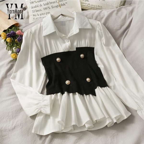 women's blouses & shirts yornmona french fashion white and black patchwork buttons design women elegant turn-down collar office ladies
women's blouses & shirts yornmona french fashion white and black patchwork buttons design women elegant turn-down collar office ladies