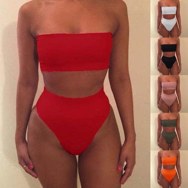 women's swimwear 2021 high waisted strapless boob tube bikini set swimsuit two pieces solid brazilian beachwear biquini, White;black
women's swimwear 2021 high waisted strapless boob tube bikini set swimsuit two pieces solid brazilian beachwear biquini, White;black