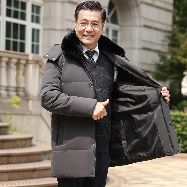 men's down & parkas mid-length fur tie hat jacket dad outfit winter middle-aged and elderly men thick, Black
men's down & parkas mid-length fur tie hat jacket dad outfit winter middle-aged and elderly men thick, Black