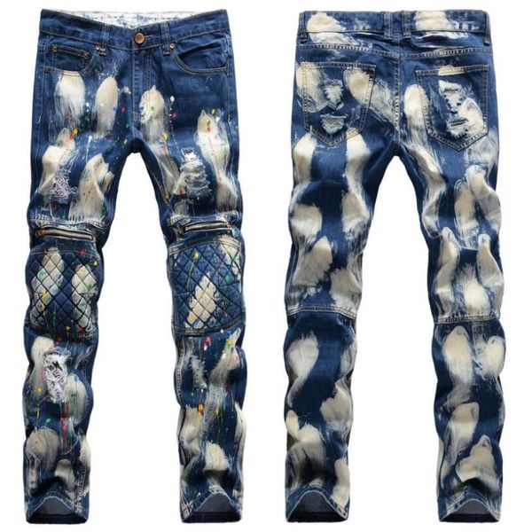 men's jeans men holes denim light blue pleated long slim fit pants fashion male zipper size 38
men's jeans men holes denim light blue pleated long slim fit pants fashion male zipper size 38