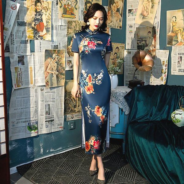 sheng coco chinese style navy blue qipao dresses silky long qi pao shanghai evening dress robe orientales improved side 8 buckle, Red
sheng coco chinese style navy blue qipao dresses silky long qi pao shanghai evening dress robe orientales improved side 8 buckle, Red