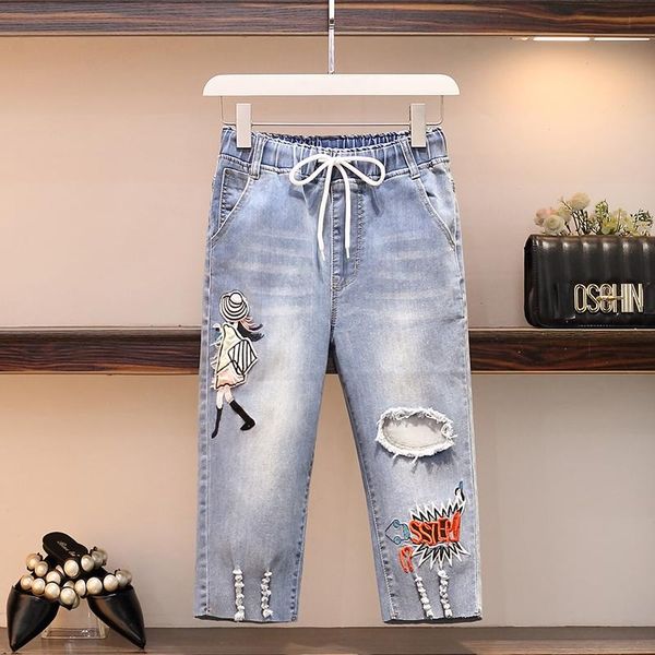 women's jeans loose casual embroidery patch calf-length pants women elastic waist korean style denim female streetwear leisure, Blue
women's jeans loose casual embroidery patch calf-length pants women elastic waist korean style denim female streetwear leisure, Blue