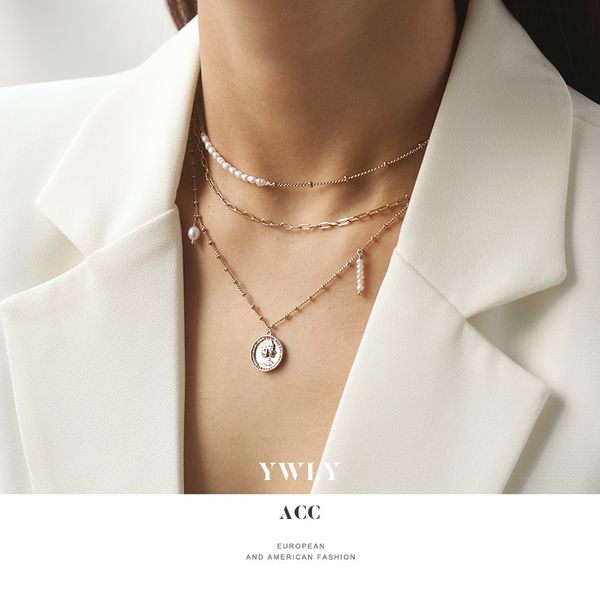 natural baroque pearl necklace women's french portrait gold round pendant ywly, Silver
natural baroque pearl necklace women's french portrait gold round pendant ywly, Silver