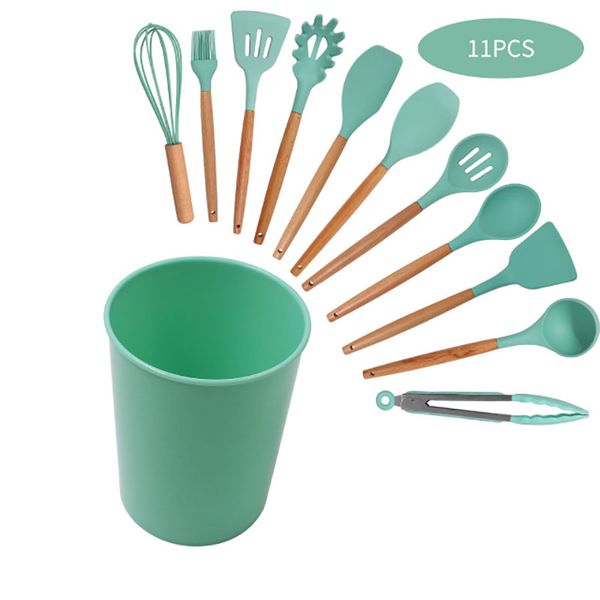 new design korean style solid wooden handle kitchen tools silica head with stock bucket 11 pieces non-sticker cooking utensils
new design korean style solid wooden handle kitchen tools silica head with stock bucket 11 pieces non-sticker cooking utensils